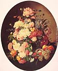 Still Life with Flowers Oval by Severin Roesen